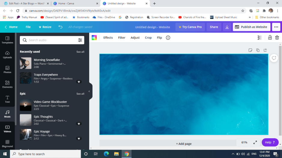 Canva screenshot audio library